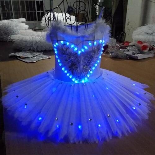 Children 's Ballet Dress - LED dance costumes gril swan ballet tutu skirt kids dancing costumes 3 colors XXXS-XXXL Stage show