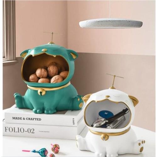 European Luxury Lucky Cat Key Candy Storage Box Decoration Home Livingroom Desktop Figurines Crafts Coffee Table Ornaments Art