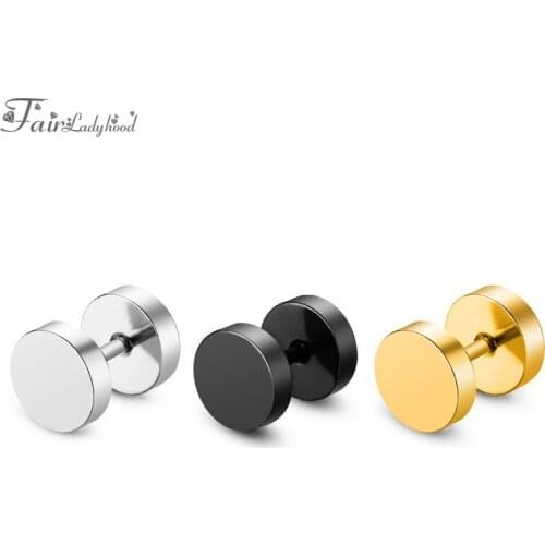 FairLadyHood 2 Pieces Stainless Steel Fake Ear Plugs Screw Round Barbell Earring Ear Expanders Earrings Body Jewelry Men Women