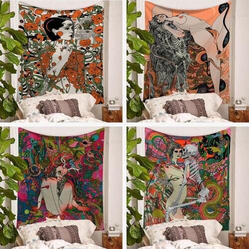 Background Mural Sexy Banshee Skull Flower Tapestry Wall Hanging Home Decor Wall Cloth Window Tapestry Beach Towel