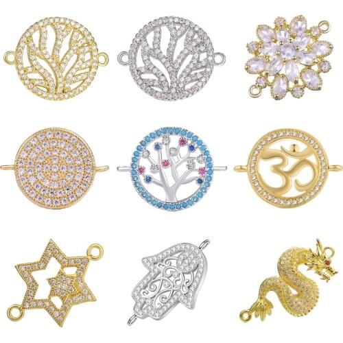 Juya DIY Needlework Jewelry Findings Handmade Cubic Zirconia Copper Decorative Charm Connectors For Bracelets Earrings Making