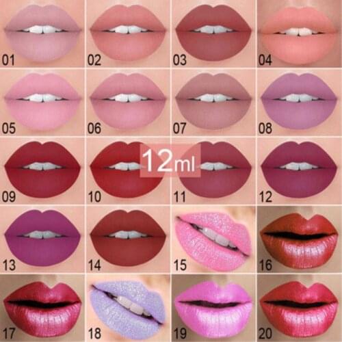 20 Colors Lipstick Waterproof Long Lasting Natural Matte Shimmer Sexy Women Moist Lip Gloss Nude Glitter Beauty Red Lip Tint