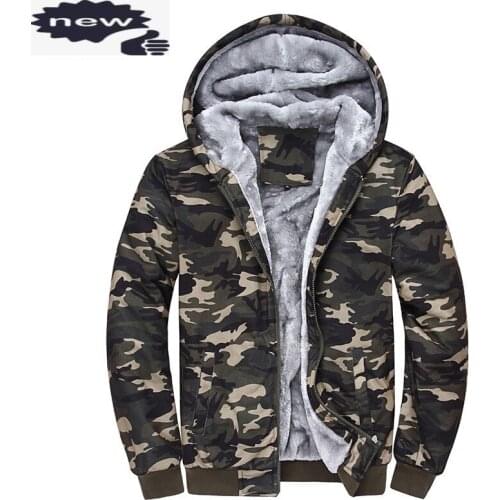 Camouflage Mens Hoodies Sweatshirts Jackets Thicken Fur Lining Winter Warm Cardigan Military Comfort Soft Coats Free Shipping