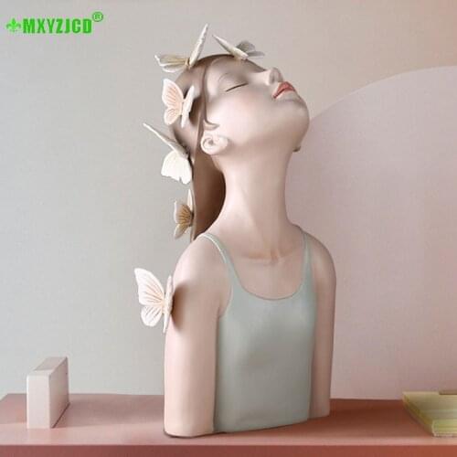 Ceramic Girl Decoration Butterfly Sculpture Desktop Crafts Characters Looking Up Statue Girl Room Decoration Accessories
