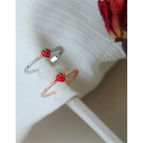 New Creative Design Crystal Cherry Apple Grape Strawberry Finger Rings For Lady Womens Cute Fruit Ring For Woman Girls Students