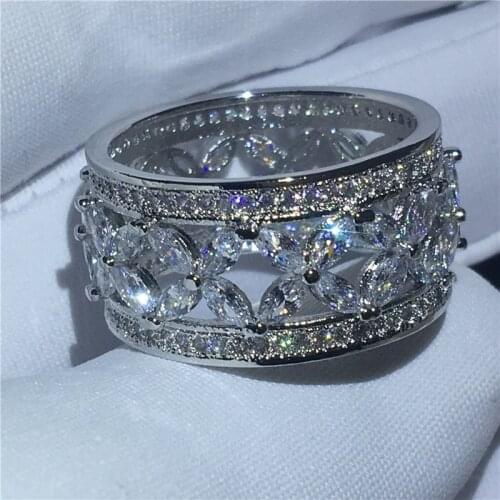 Handmade Flower Ring White Gold Filled Engagement Wedding Band Rings for women men AAAAA zircon cz Finger Jewelry