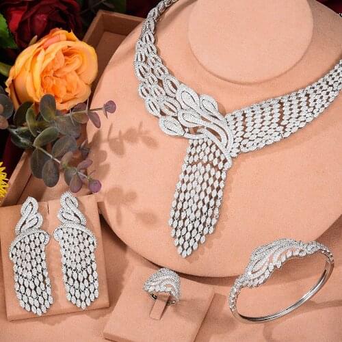 Soramoore Tassel African Jewelry Sets for Women Wedding Luxury Naija Dubai India Jewelry Set Cubic Zirconia Bridal Jewelry Sets