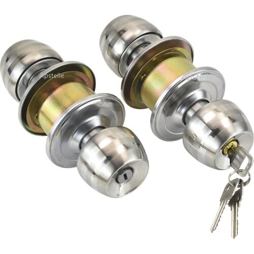 Round Door Handle Door Knobs Lock Stainless Steel Entrance Passage Door Lock with Key for Bedroom Living Room Bathroom