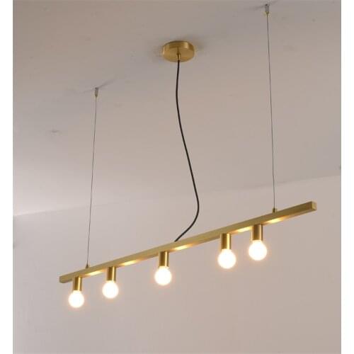 Nordic Brass One-word Pendant Lights Modern Copper Living Room Dining Table Hanging Lamps Art Long Rod Bar Restaurant Fixtures