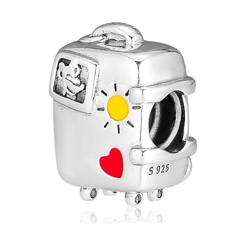 Mouse Vacay Mode Suitcase Charm Fits European Charms Bracelets For Woman DIY Jewelry Making Sterling Silver Beads
