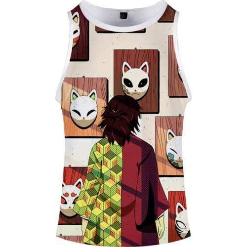 Anime Demon Slayer Printing Vest Tank Top Men Sleevless Shirt Men