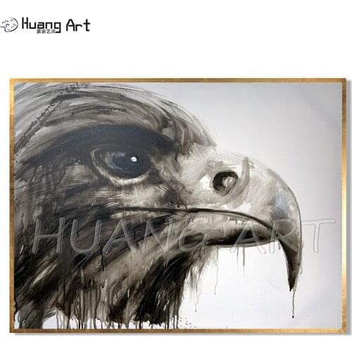 Original Eagle Painting for Wall Decor Handmade High Quality Modern Black White Animal Canvas Oil Painting Eagle Head Picture