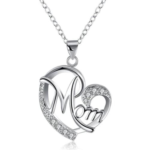 925 Sterling Silver Women Necklaces Letter MOM Heart Shape Zircon Necklaces Mothers Day Gift Fine Jewelry Charm Gifts