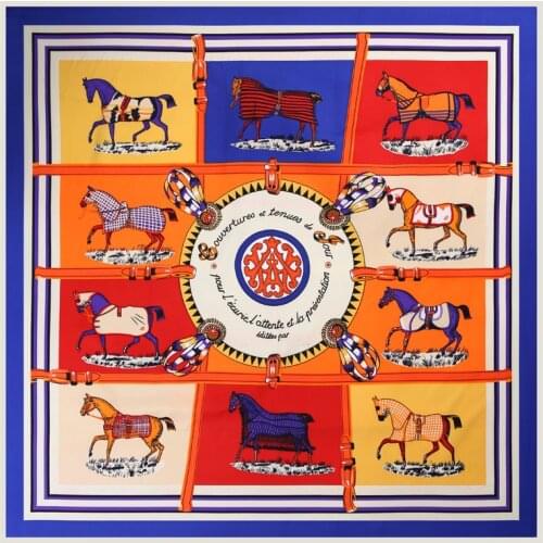 100*100cm TOP Silk superior Horse Scarves Women Foulard Square Hijab Scarf Ladies Shawl wrap muffler pareo female hijab