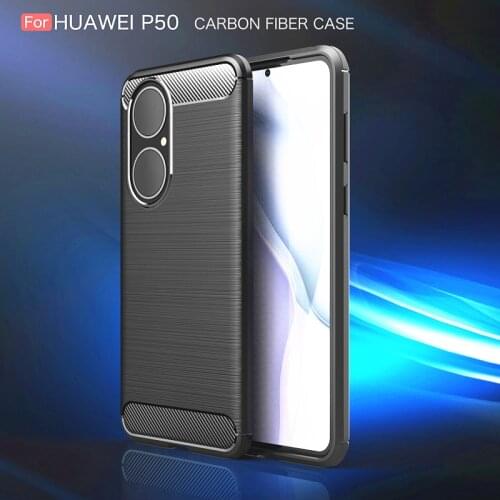 For Huawei P50 Case Carbon Fiber Anti-knock Shockproof Silicone Armor Bumper Hard Phone Case For Huawei P50 Cover For Huawei P50