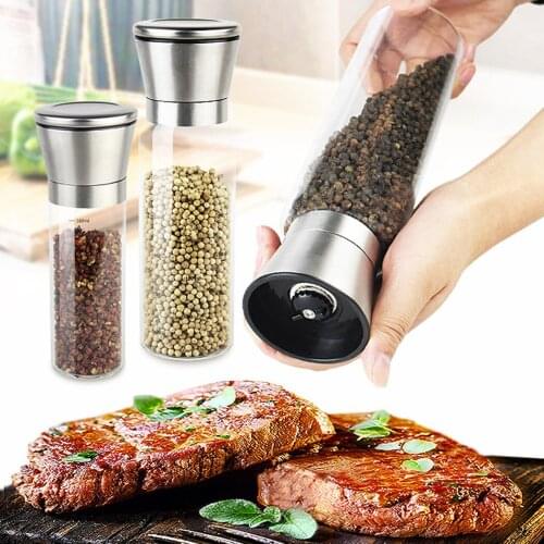 Manual Salt Pepper Grinder Herb Mills Pepper Muller Portable Adjustable Coarseness Stainless Steel Glass Spices Shaker For BBQ