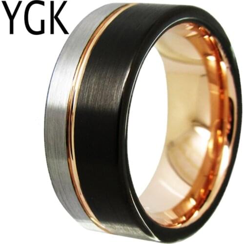 YGK Wedding Jewelry Matte Silver &Black Rose Inside New Tungsten Rings for Mens Bridegroom Wedding Engagement Anniversary Ring