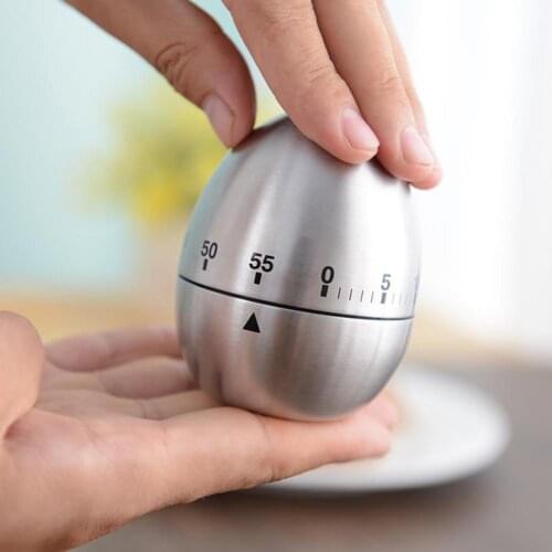 Portable Metal Wear-resistant Timer Attractive Stainless Steel Anti-slip Bottom 60 Minutes Egg-shaped Manual Reminder for Home