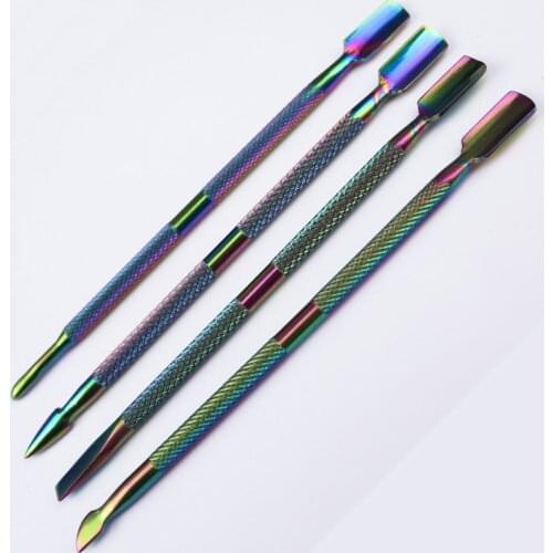 Color titanium steel push dead skin push Fashion Design Double Head Stainless Steel Cuticle Pusher Manicure Nail art Tool