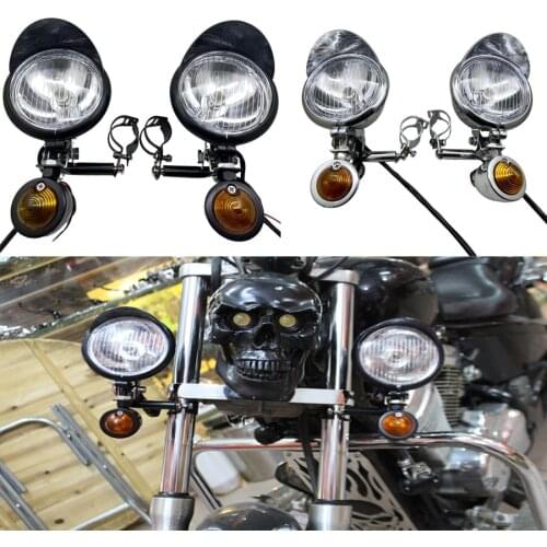 1 Set Universal Motorcycle Turn Signal Light Front Fog Driving Spot Lamp With Bar Bracket For Cafe Racer Honda Shadow Harley
