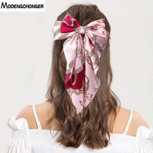 1PC Fashion Exaggerated Chain Satin Barrette Bow Hairpin Women Girls Hair Clips Trendy Casual Ribbon Bow Ladies Hair Accessories