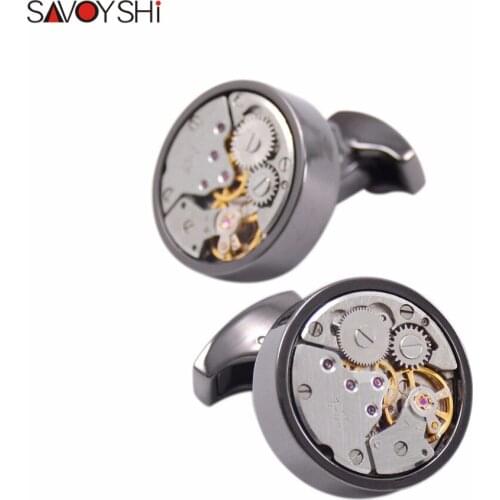 SAVOYSHI High Quality Shirt Cuffs Cufflinks for Mens Round Metal Steampunk Watch Movement Cuff links Brand Cuffs Accessories