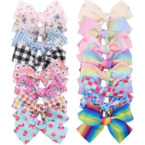 Lovely Cartoon Print Bowknot Hair Clips Fashion Striped Grosgrain Ribbon Bows Toddler Hairpins Princess Headwear Birthday Gifts