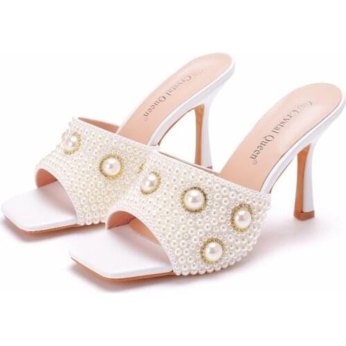 Women Sandals Summer flip flop Peep Toes Buckle Strap Bridal Shoes Party Luxury diamond Ladies White Wedding Shoe