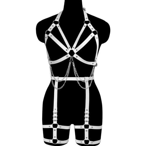 Metal Chain Pu Leather Harness For Women Garment Accessories Belt Black Corset Waistband Gothic Style Pole Dance Rave Costume