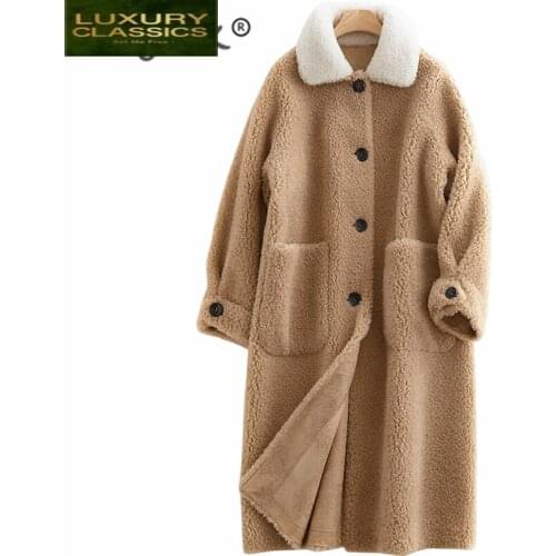 Jacket Winter Sheep Shearing Women Clothes 2021 Koresan Real Fur Coat Female Thick Warm Long Jackets Hiver Coats F28018-C