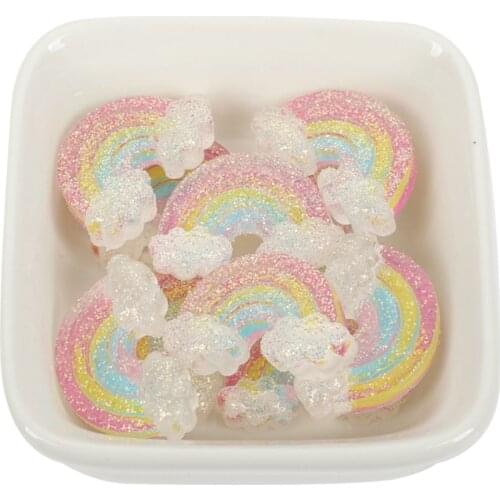 10Pcs 16x25mm Mixed Cute Glitter Rainbow Resin Kawaii Accessories Scrapbooking Cabochon Flatback Decoration Craft Embellishment