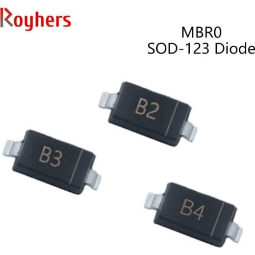 100Pcs SMD Schottky Barrier Diodes 20V 30V 40V MBR0520LW B2 MBR0530W B3 MBR0540W B4 SOD-123 Electronic Components