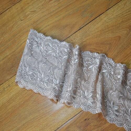 2yds/lot)light brown~ivory gauze and flower Embroidery Hight quality lace fabrics embroidered lace trim 17040902