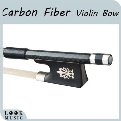 4/4 Carbon Fiber Violin Bow Grid Carbon Fiber Round Stick Silver Wire And Black Line Winding Well Balance