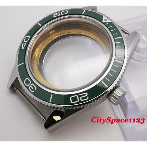 41mm Steel watch parts case Green/Black/Blue Bezel sapphire fit ETA 2836 Miyota 8215 movement