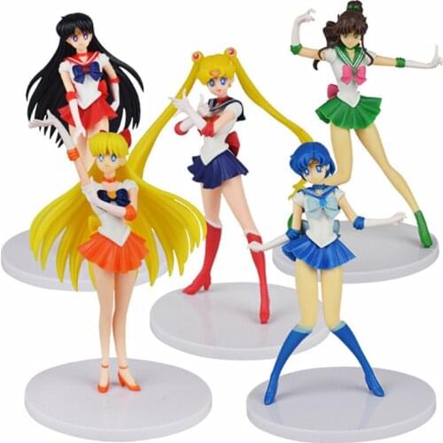 5pcs Cartoon Anime Super Sailor Moon dolls PVC Action Figure Wings Cake Decoration Collection Model Toy Doll