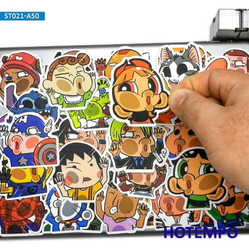 50pcs Face Hit Glass Anime Characters Funny Style Cute Stickers Toys for Mobile Phone Laptop Suitcase Skateboard Cartoon Sticker