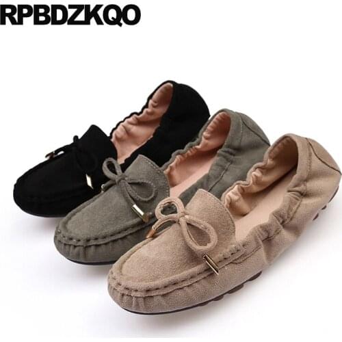 Round Toe Ballerina Cute Ballet Black Flats Suede Cheap Shoes China 10 Slip On Japanese Size 42 Bow Loafers Women Large Kawaii