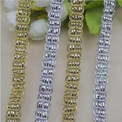 Free Shipping Crafts Sewing Lace Ribbon Braided Gold Silver Crocheted Lace Trim Home Decoration Wide 1 cm Lace