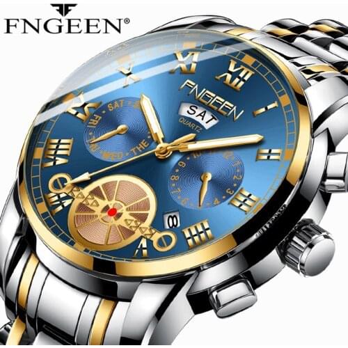 New Selling Mens Watch FNGEEN Top Brand Fashion Luxury Tourbillon Wristwatch Quartz Steel Waterproof Non Automatic Watch Men