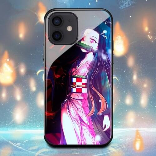 Demon Slayer Kamado Nezuko Phone Case For Iphone 11 11Pro X XR XS Max 12Pro 12Mini 6 6s 7 8 Plus Tempered glass shell Cover