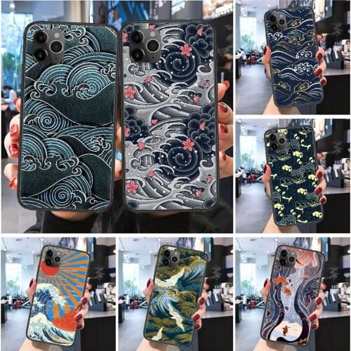 Waves Art Japan aesthetics Phone Case Cover Hull For iphone 5 5s se 2 6 6s 7 8 12 mini plus X XS XR 11 PRO MAX Frosted black