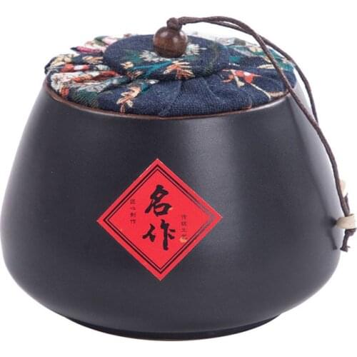Porcelain Tea Caddy Cork Lid Tea Leaf Box Small Black Color Tea Sealed Storage Jar Travel Easy to Carry Teaware Household