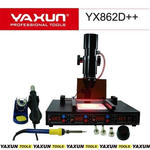 YAXUN 862D++ BGA SMD IRDA infrared station with hot air gun / soldering iron / preheating plate,rework soldering station
