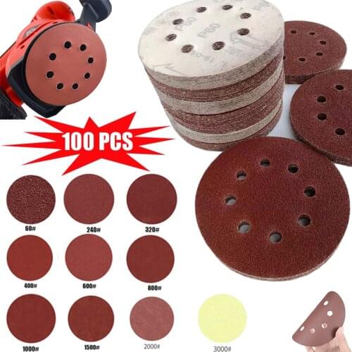 100PCS 125MM 5IN 60-3000#Sandpaper Round Shape Sanding Discs Hook Loop With 8 Holes and Loop Sanding Disc Polish Abrasive Tools
