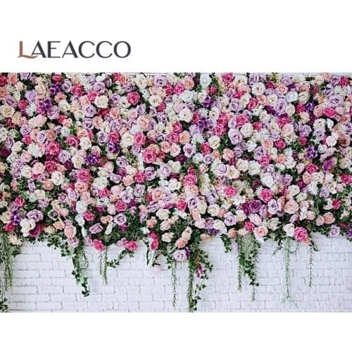Laeacco Gray White Brick Wall Spring Blossom Flowers Rose Photo Wall Stage Party Scenic Photographic Background Photo Backdrops