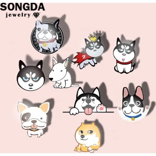 SONGDA Fashion Cartoon Super Cute Dogs Epoxy Pins Denim Shirt Collar Badges Husky Corgi Bulldog Acrylic Brooches Animals Jewelry