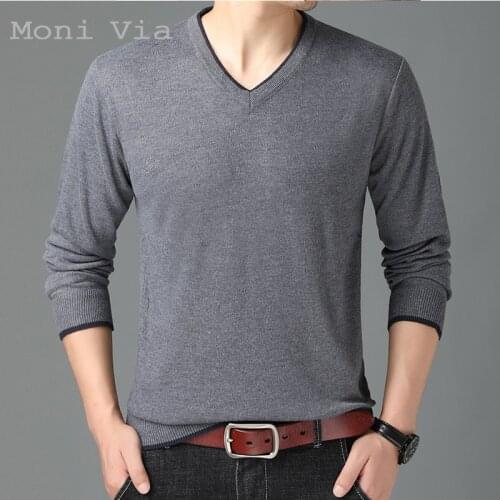 2021 New Brand Mens Sweater Spring Autumn Classic Pure Black V-Neck Pullover Solid Color Casual Slim Homme Jersey Men Kntwear