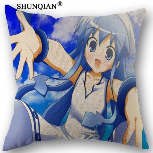 Custom Shinryaku! Ika Musume Cotton Linen Square Pillowcase Decorative Pillow Cases Cover Zippered 45x45cm one side
