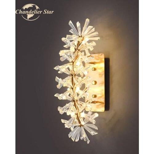 Nordic LED Wall Lamps Luxury Metal Crystal Flowers Wall Sconce Lustre Bedroom Living Room Corridor Indoor Lighting Fixture